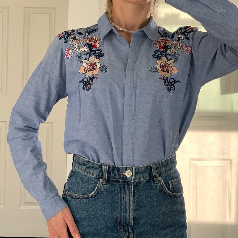 Tom Tailor Denim Embroidered Shirt - Size S - Picture 2 of 10